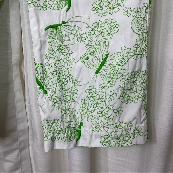 Lilly Pulitzer butterfly green embroidered cropped white pants - Picture 4 of 8